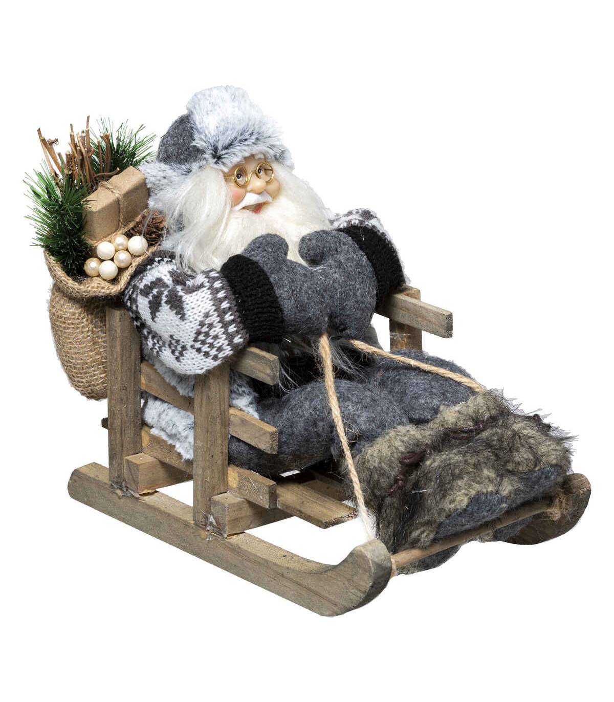 Fééric Lights & Christmas - Père Noël Chapka grise sur sa luge 26 x 15 x 26 cm - Imagen 1