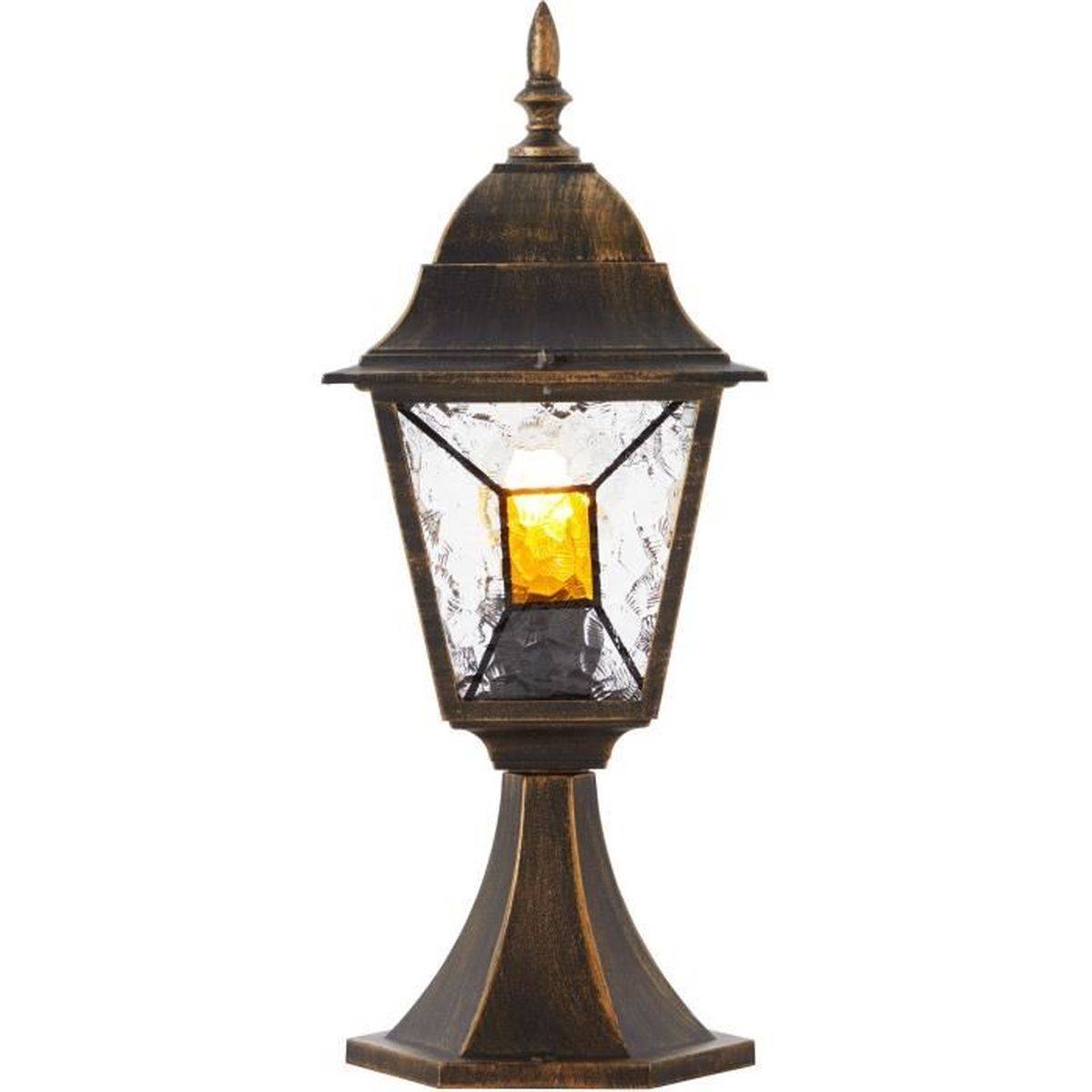 Brilliant - Borne extérieure JANEL E27 60 W IP44 noir doré métal/verre sur socle - BRILLIANT - Image 1