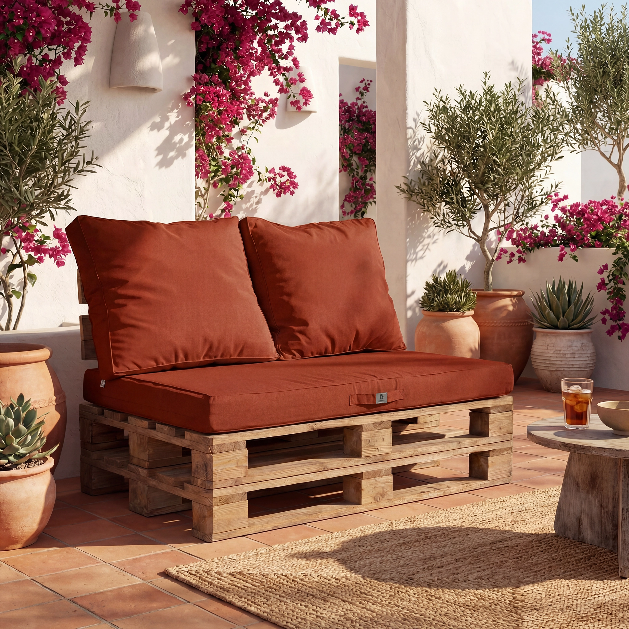 Lot de 3 coussins pour palette déhoussables en polyester terracotta - Déco arts - Image 2