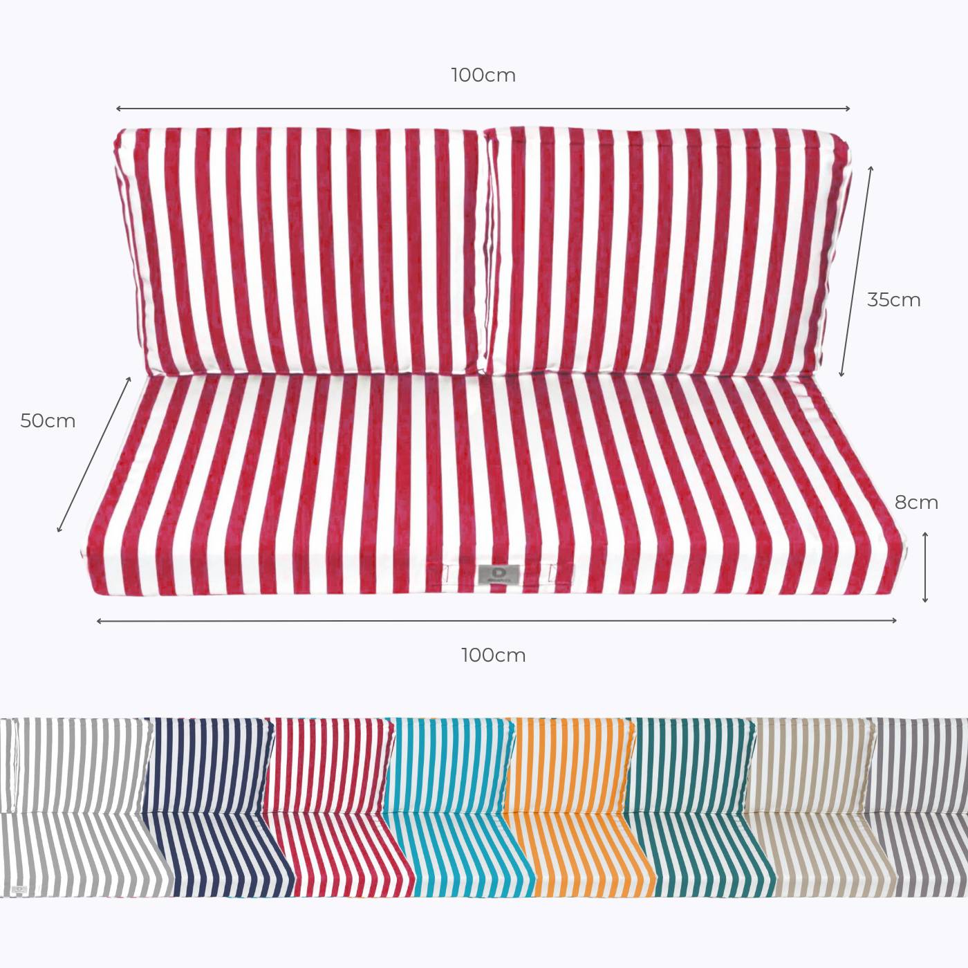Coussins pour salon de jardin déhoussable 100x50cm Rayure rouge - Déco arts - Image 5