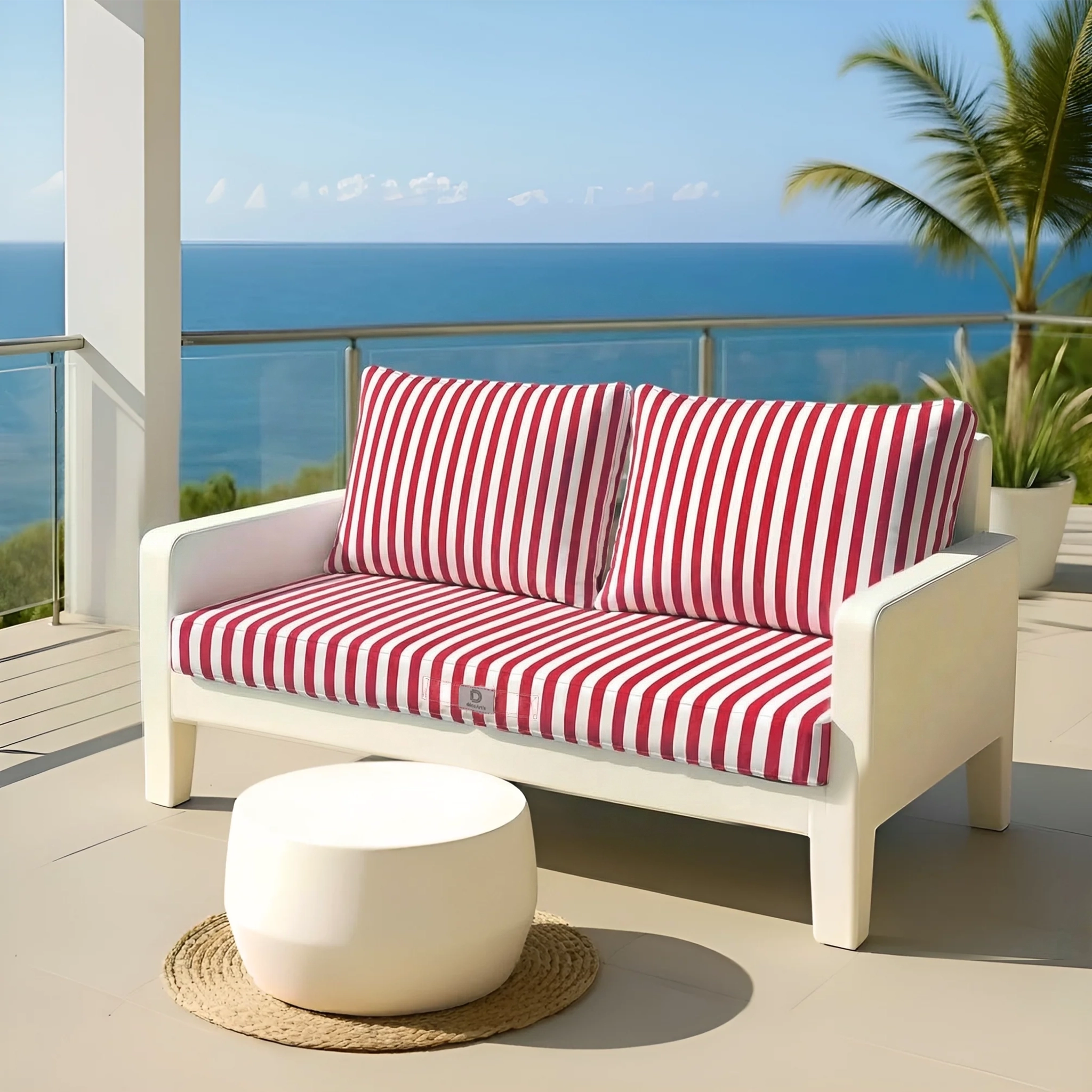 Coussins pour salon de jardin déhoussable 100x50cm Rayure rouge - Déco arts - Image 2