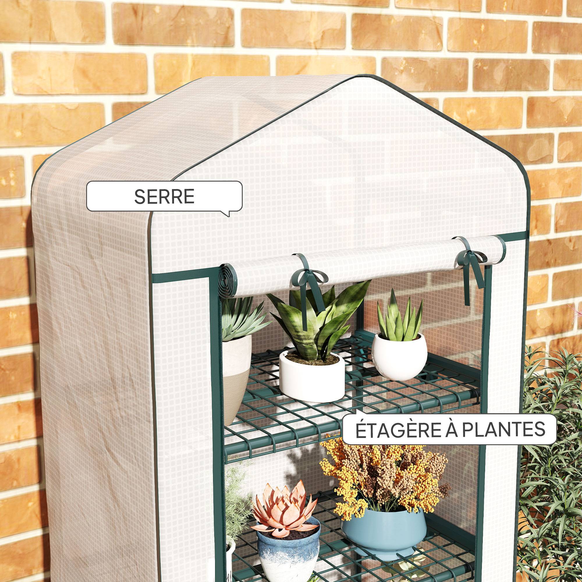 Serre de jardin balcon étagère serre 4 niveaux 69 x 50 x 165 cm acier époxy bâche amovible PE haute densité blanc - Image 9