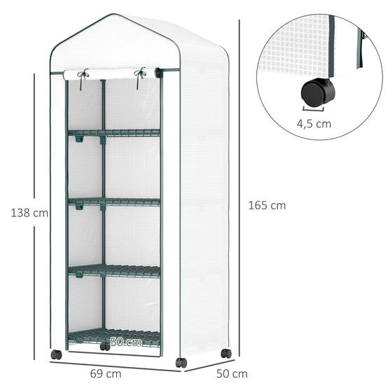 Serre de jardin balcon étagère serre 4 niveaux 69 x 50 x 165 cm acier époxy bâche amovible PE haute densité blanc - Image 5