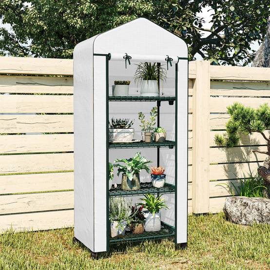 Serre de jardin balcon étagère serre 4 niveaux 69 x 50 x 165 cm acier époxy bâche amovible PE haute densité blanc - Image 10