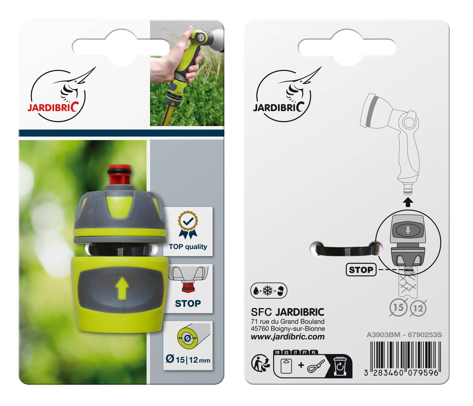 Jardibric - Jardibric - Raccord Rapide Stop 15 mm Bi-Matière - Connecteur Tuyau Arrosage Arrêt Automatique Eau - Image 5