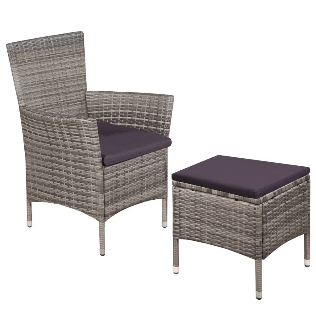 Ensemble chaise et tabouret résine tressée gris 58 x 61 x 88 cm - PANGIVO - Image 1