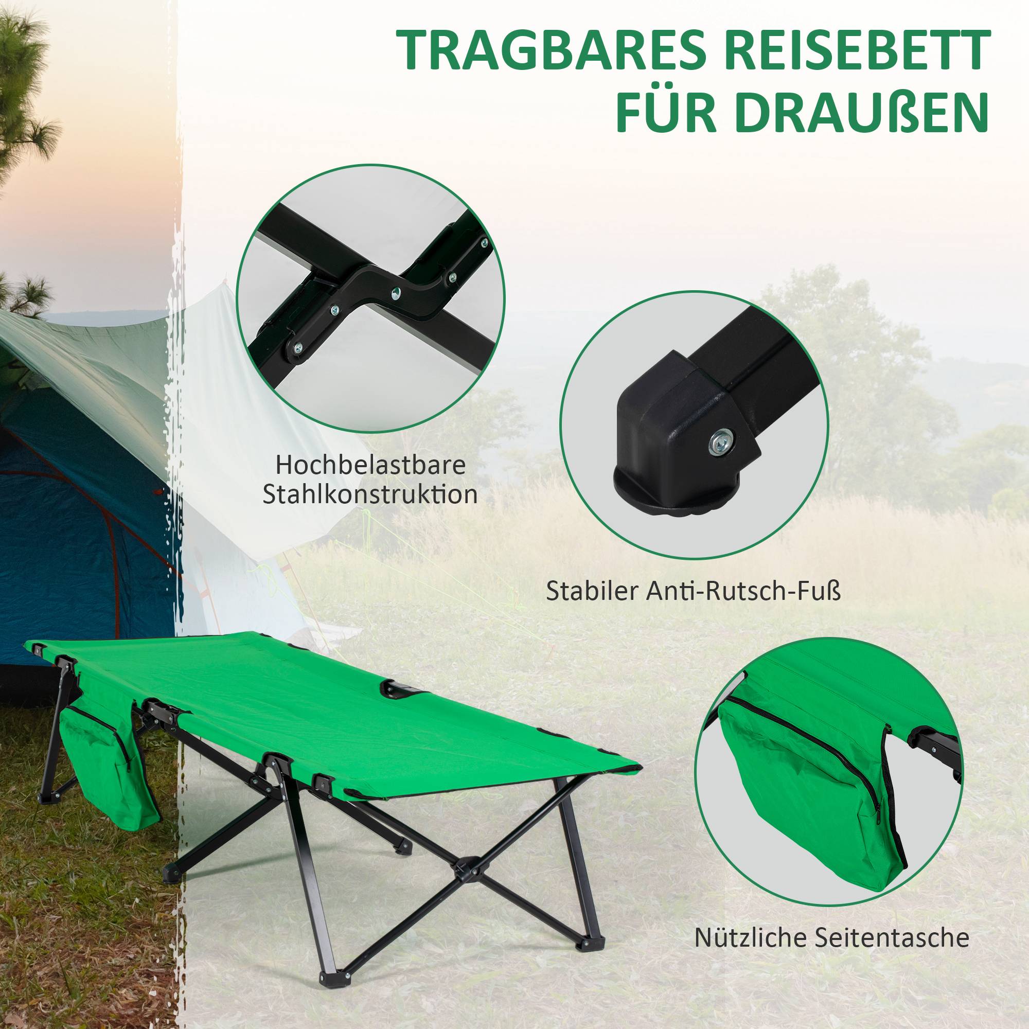 VidaXL Lit De Camping Pliable 1-2 Personnes - Tissu Oxford 600D Et Acier, 180x60x19 Cm, Lit De Plage/Jardin/Randonnée - Gris