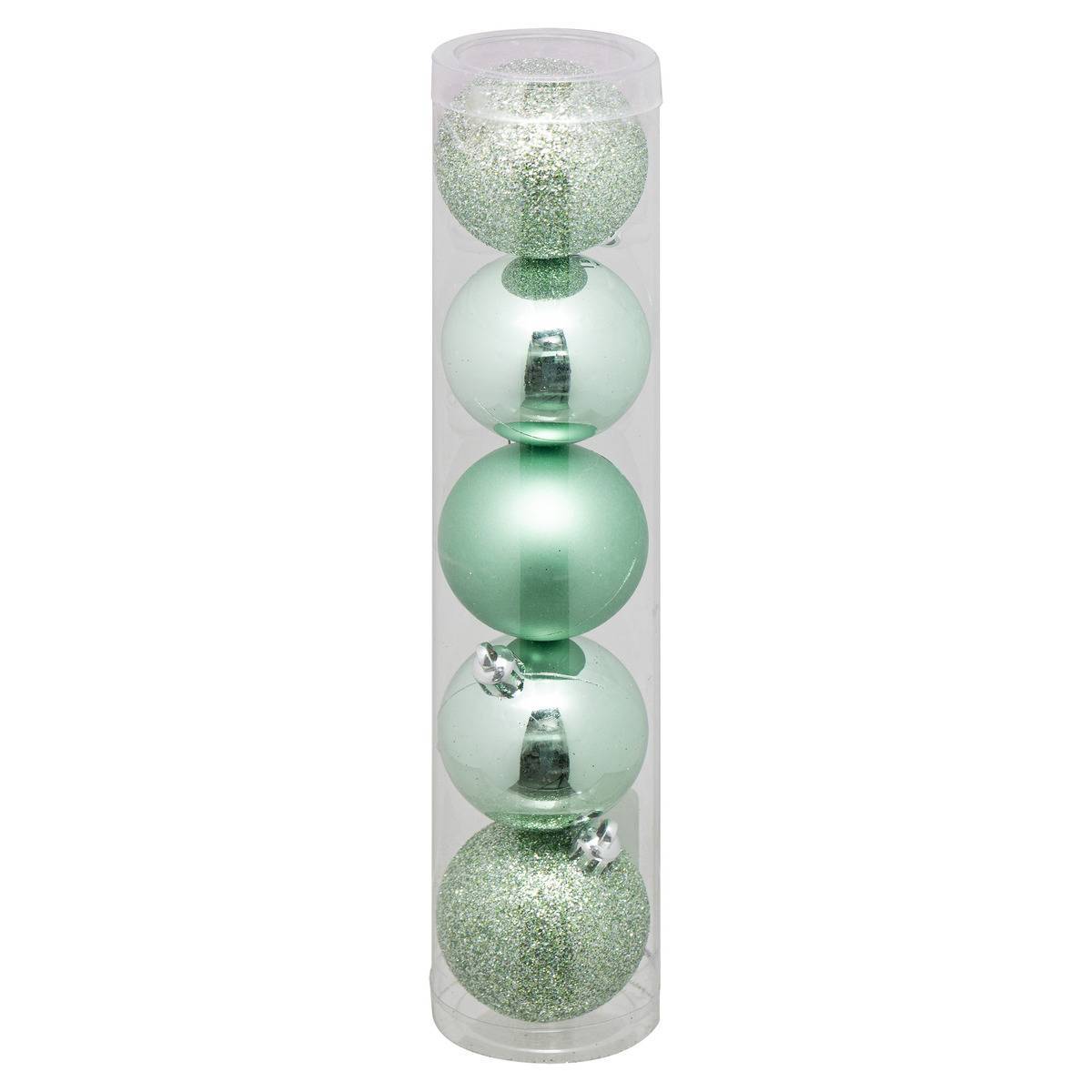 Fééric Lights & Christmas - Boule de Noël plastique 50mm x5 vert amande - Atmosphera Créateur d'intérieur - Imagen 1
