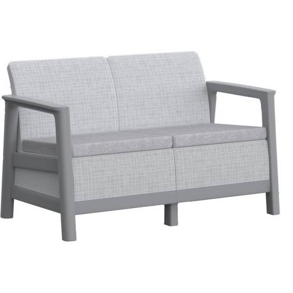 Keter - Salon bas de jardin - Résine - 4 personnes - Keter - Scandi Linea - Table 2 plateaux imitation bois - Imitation canage beige - Image 2