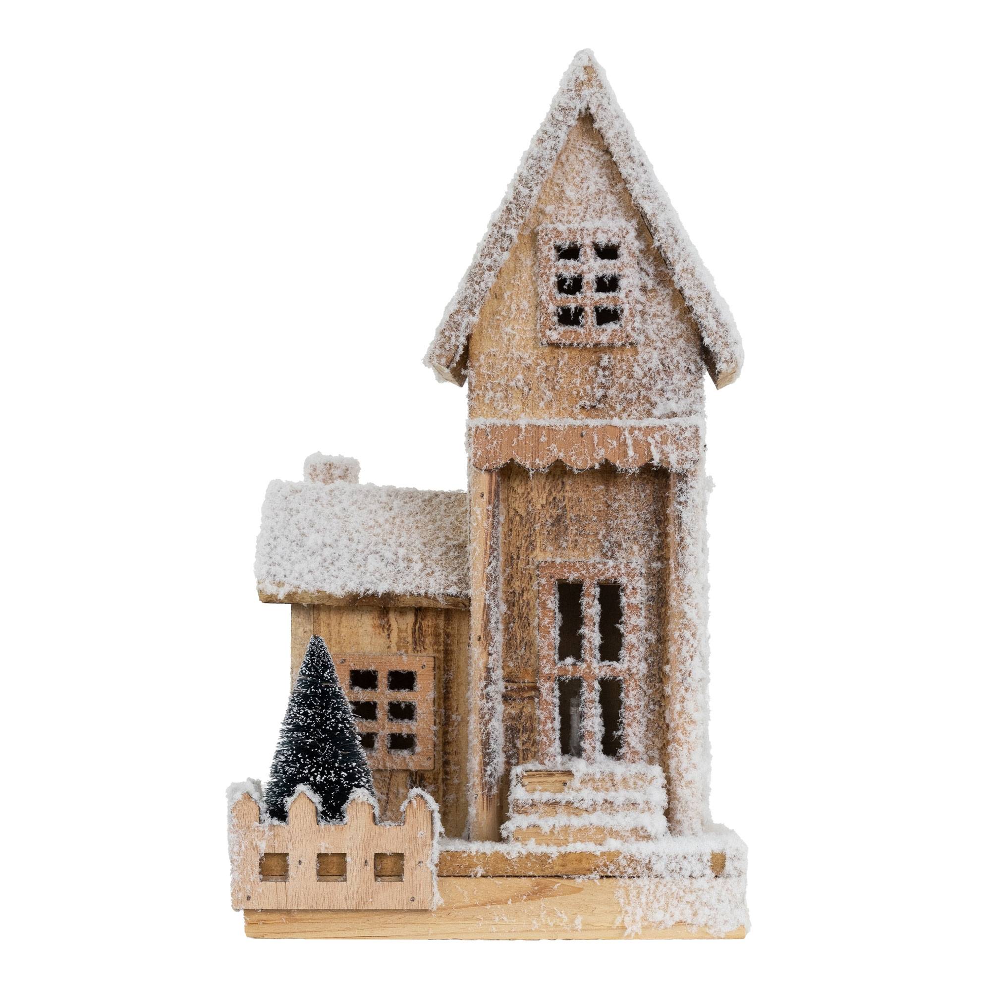 Ecd-Germany - Maison de Noël décoration hiver LED ornement en bois avec minuterie 21x11x38 cm - Imagen 2