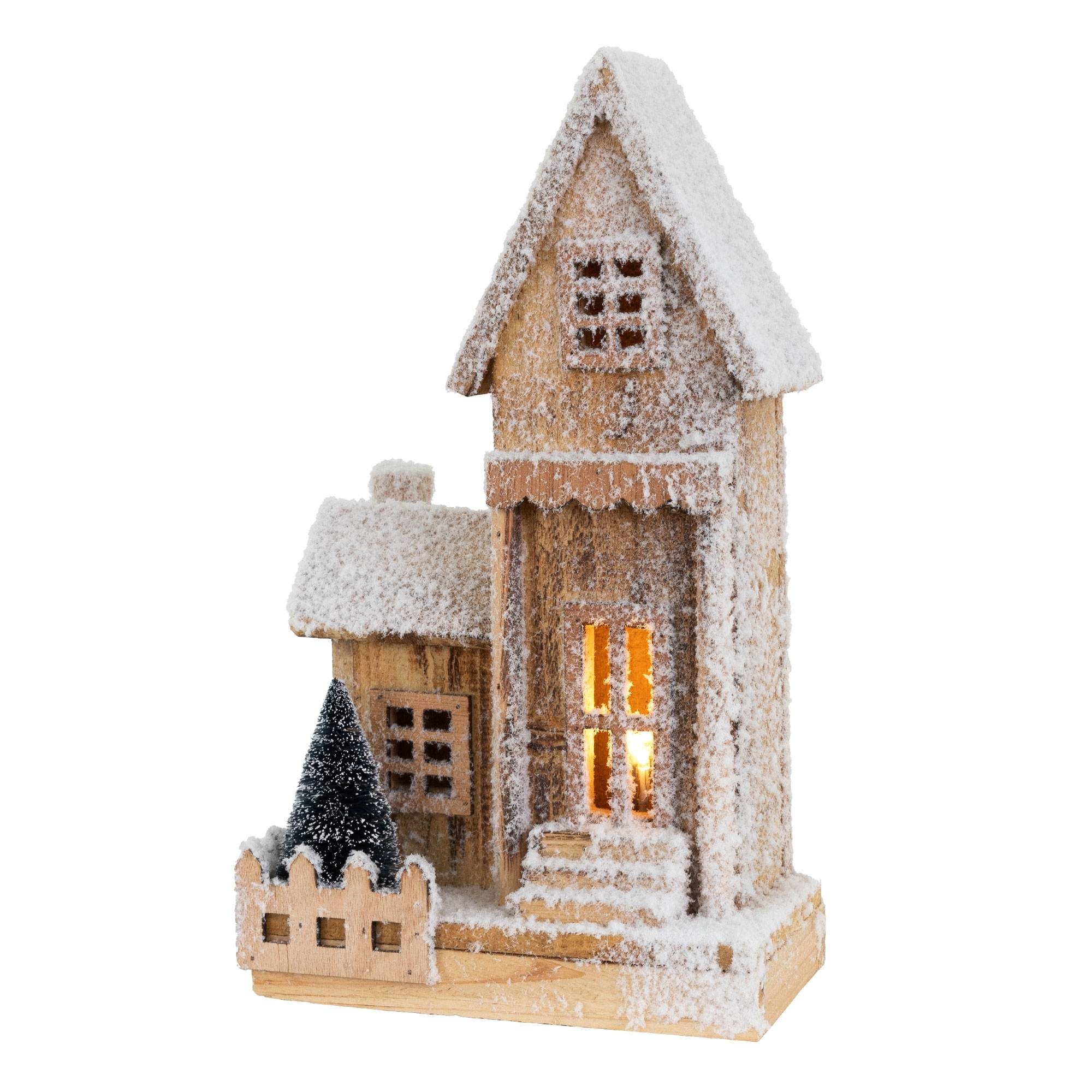 Ecd-Germany - Maison de Noël décoration hiver LED ornement en bois avec minuterie 21x11x38 cm - Imagen 1