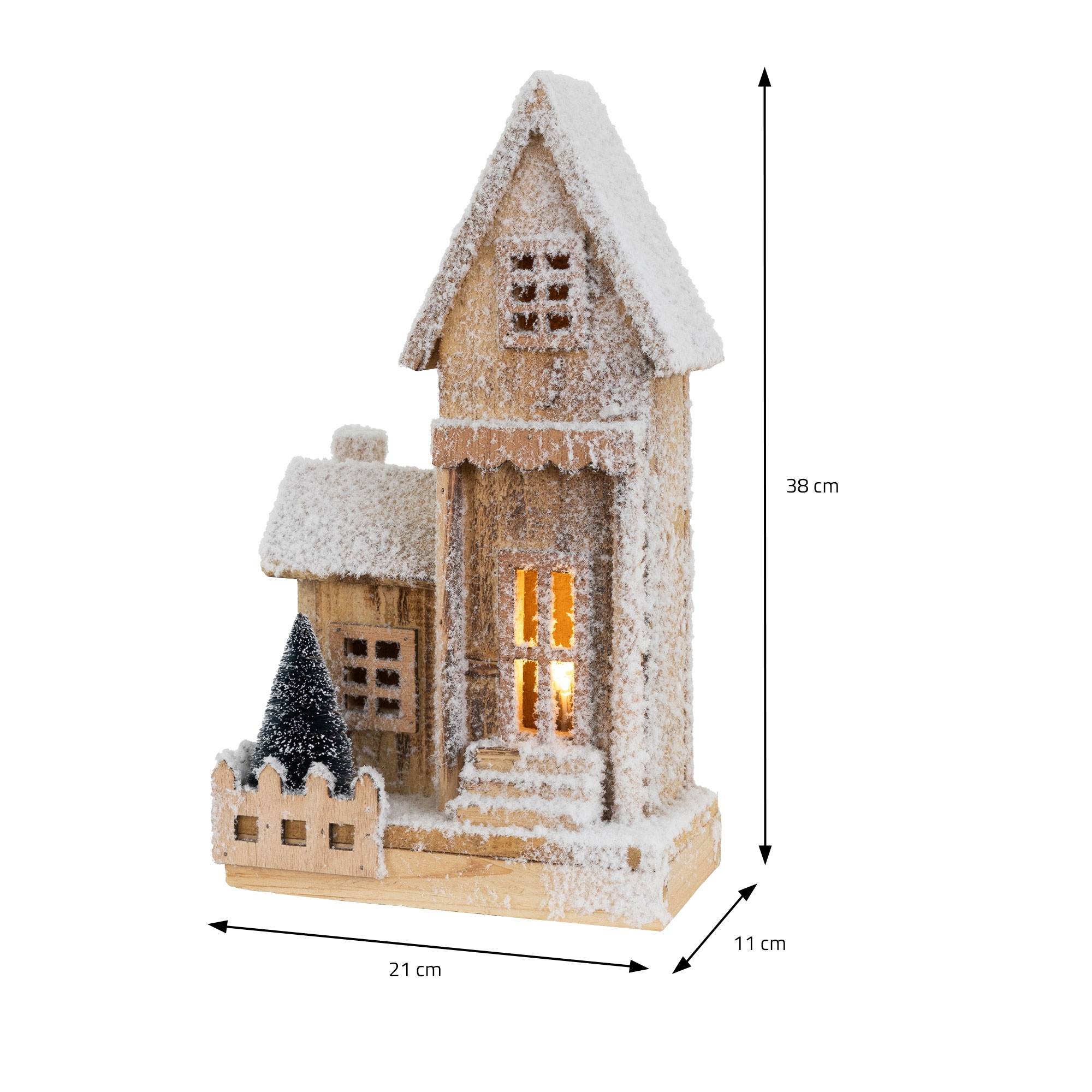 Ecd-Germany - Maison de Noël décoration hiver LED ornement en bois avec minuterie 21x11x38 cm - Imagen 7