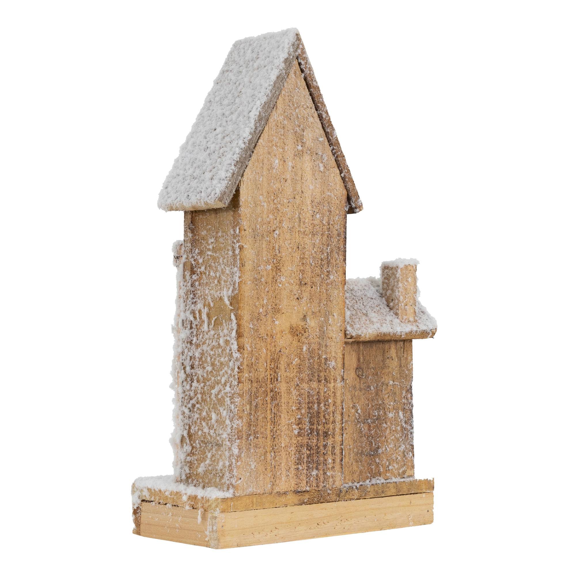 Ecd-Germany - Maison de Noël décoration hiver LED ornement en bois avec minuterie 21x11x38 cm - Imagen 4
