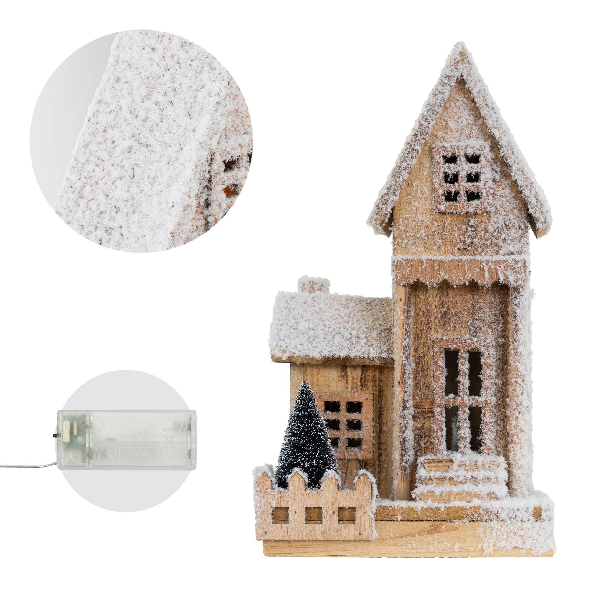 Ecd-Germany - Maison de Noël décoration hiver LED ornement en bois avec minuterie 21x11x38 cm - Imagen 5