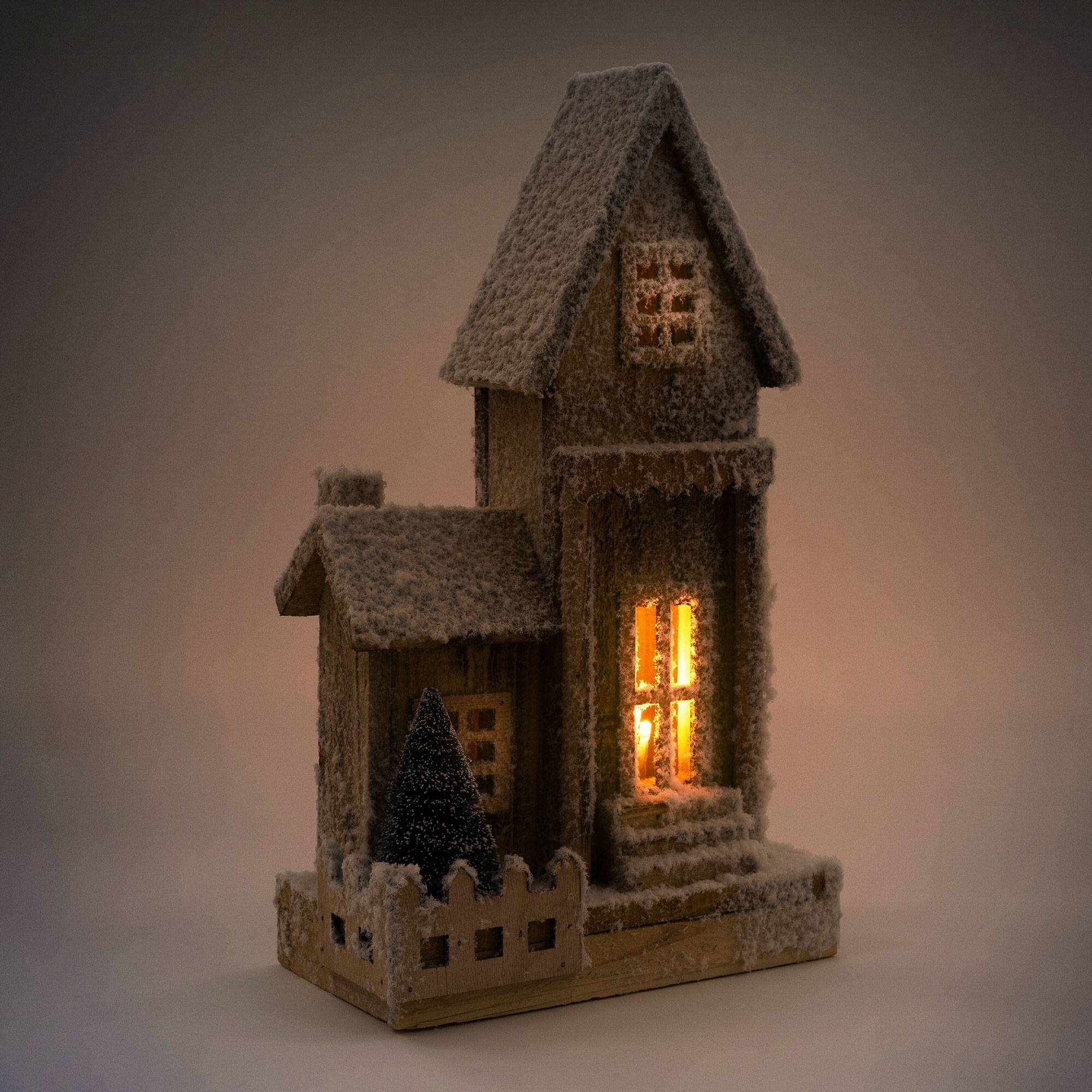 Ecd-Germany - Maison de Noël décoration hiver LED ornement en bois avec minuterie 21x11x38 cm - Imagen 6