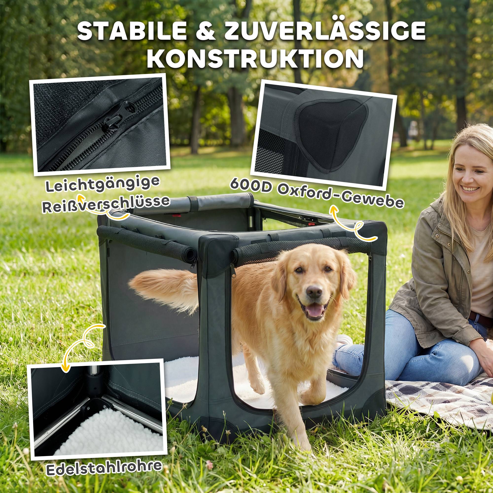 Caisse chien pliable, coussin amovible lavable Oxford, chiens 30 kg, vert armée - Image 7