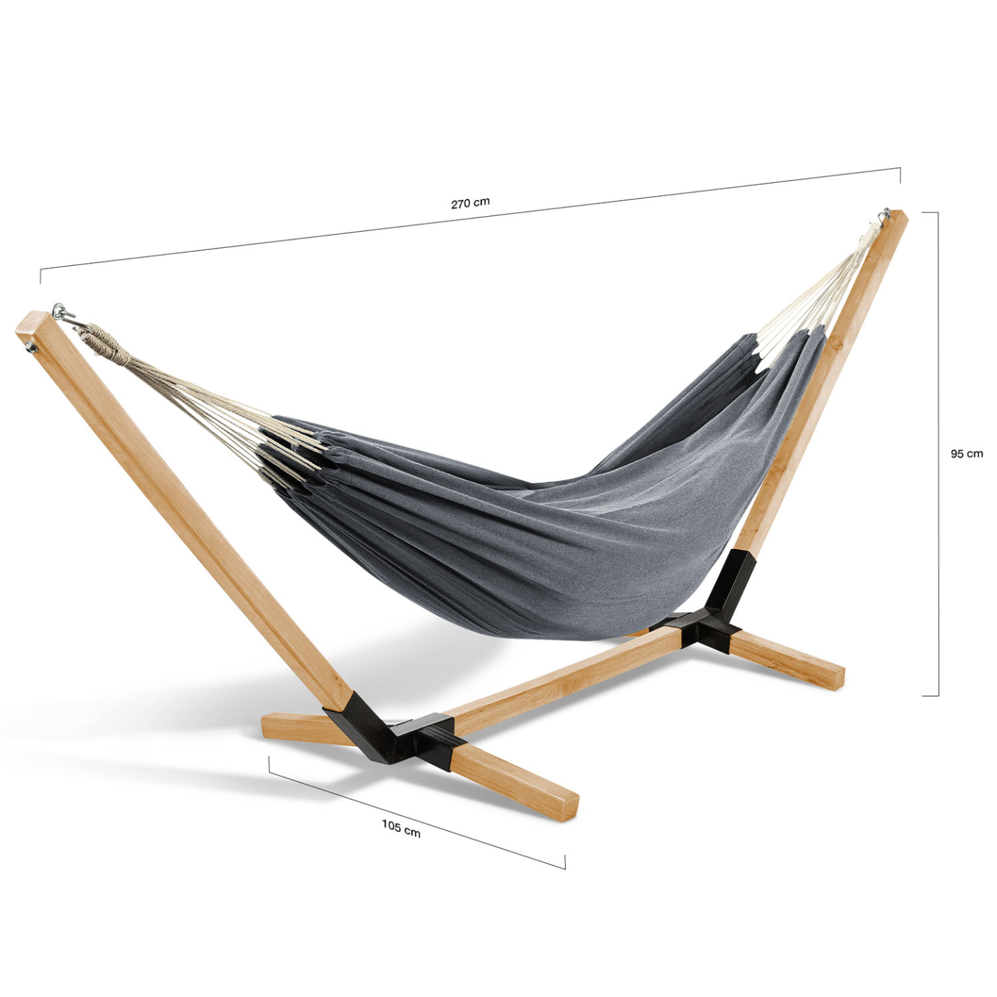 IDMARKET - Hamac avec support bois et toile gris anthracite TAHITI - Image 3