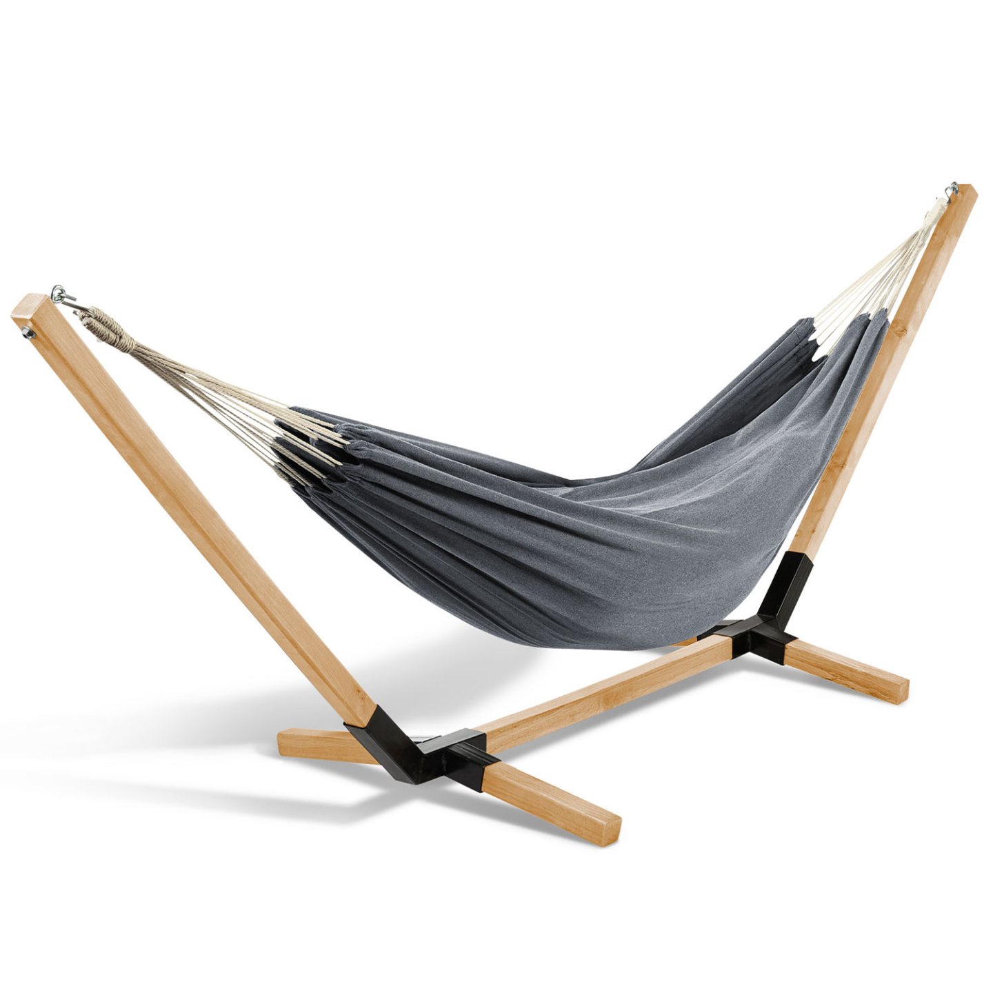 IDMARKET - Hamac avec support bois et toile gris anthracite TAHITI - Image 2