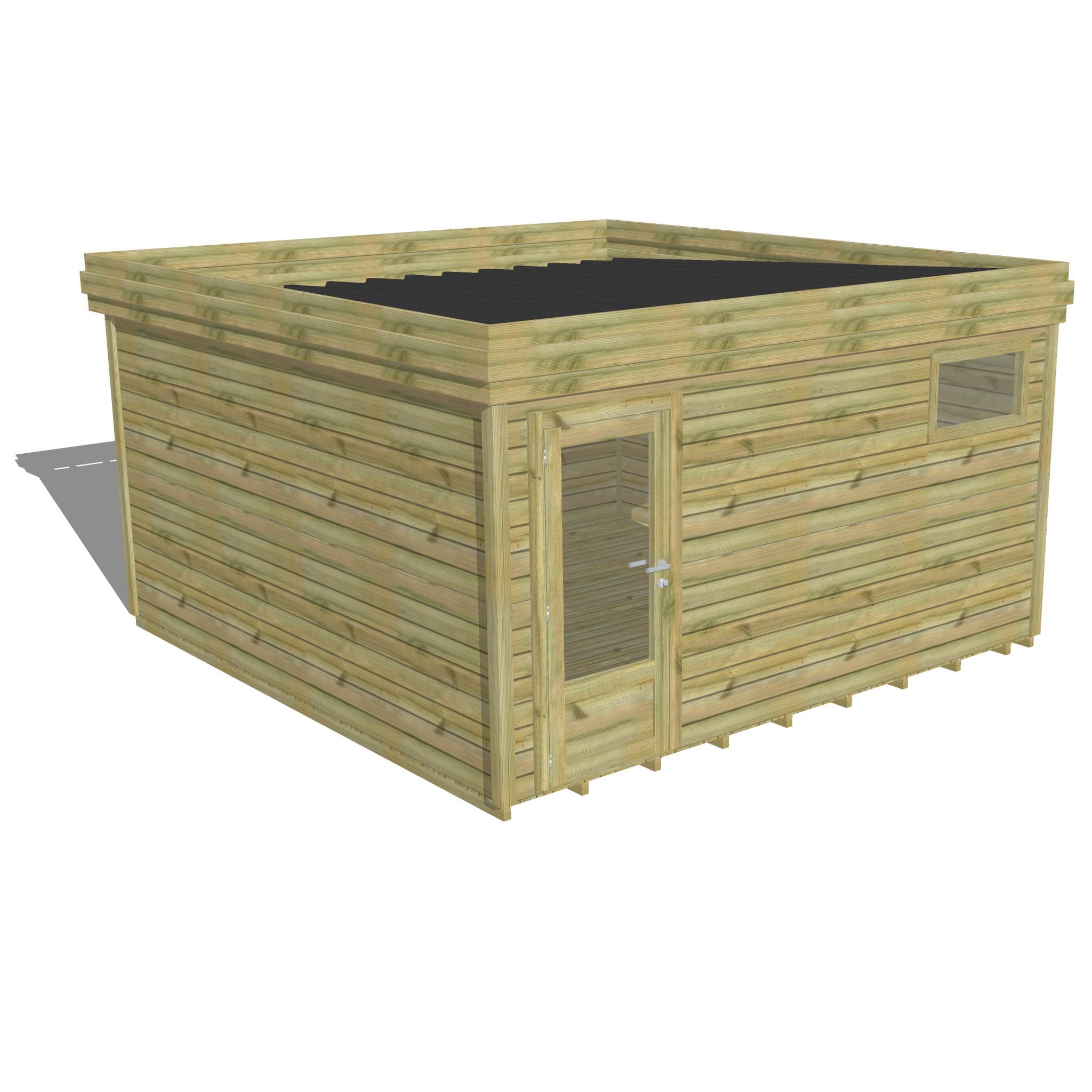 ABRI DE JARDIN bois autoclave 27mm - 4,34x4,34m / 19m2 - Bac acier - Plancher bois - Image 1