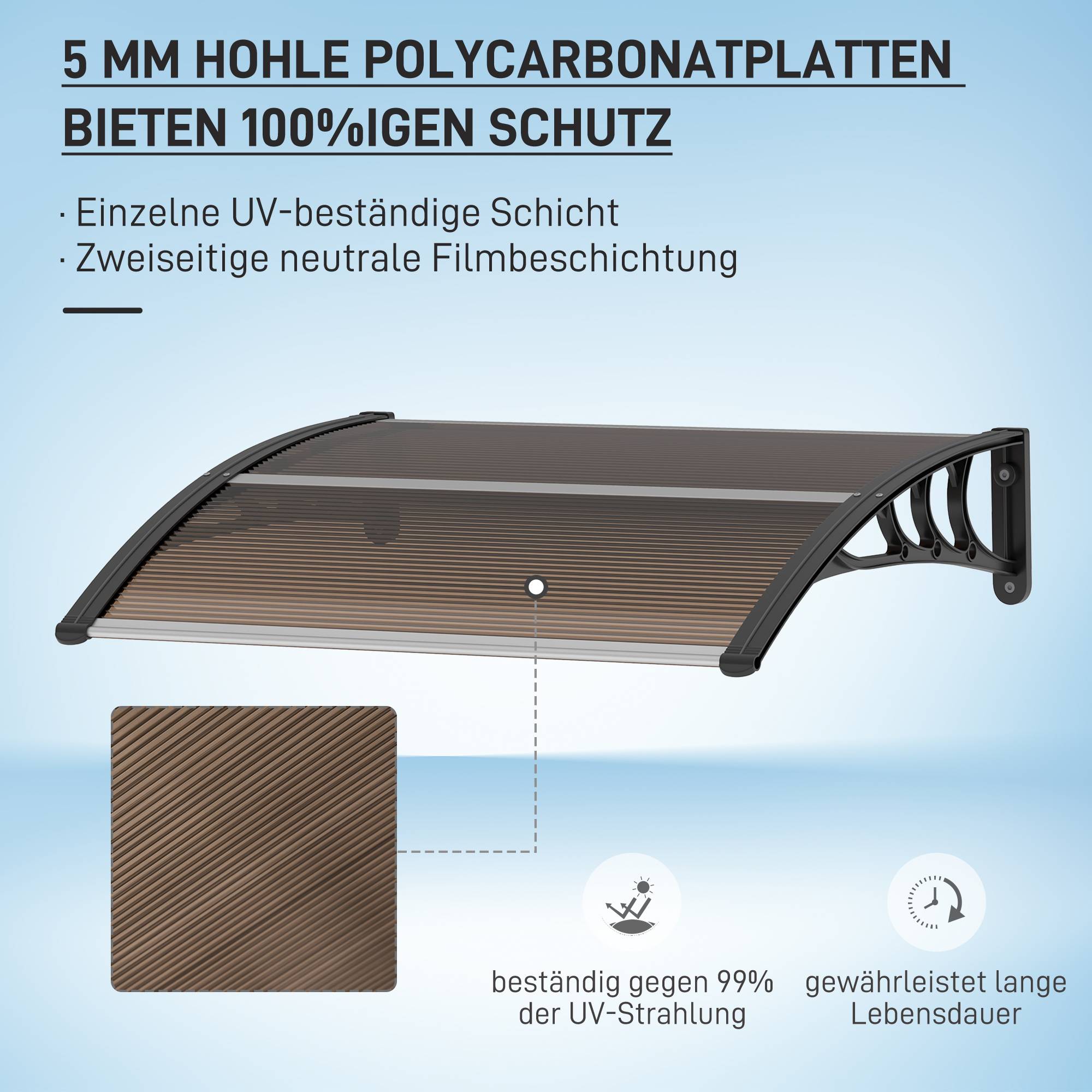 Auvent de porte 120 x 75 cm, auvent en appentis, polycarbonate - Image 6