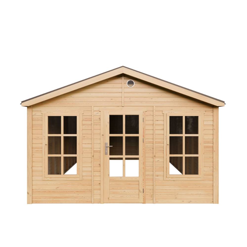 Timbela - Abri de jardin en bois - 21,97 m² - 630x382xH267 cm - sans plancher avec bardeaux bitumineux couleur gris - 17 mm d’épaisseur - Timbela M737 - Image 2