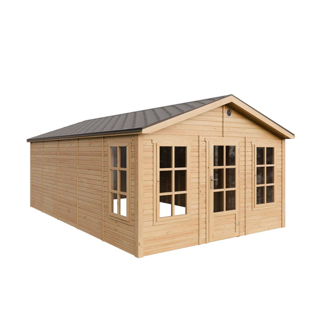 Timbela - Abri de jardin en bois - 21,97 m² - 630x382xH267 cm - sans plancher avec bardeaux bitumineux couleur gris - 17 mm d’épaisseur - Timbela M737 - Image 3