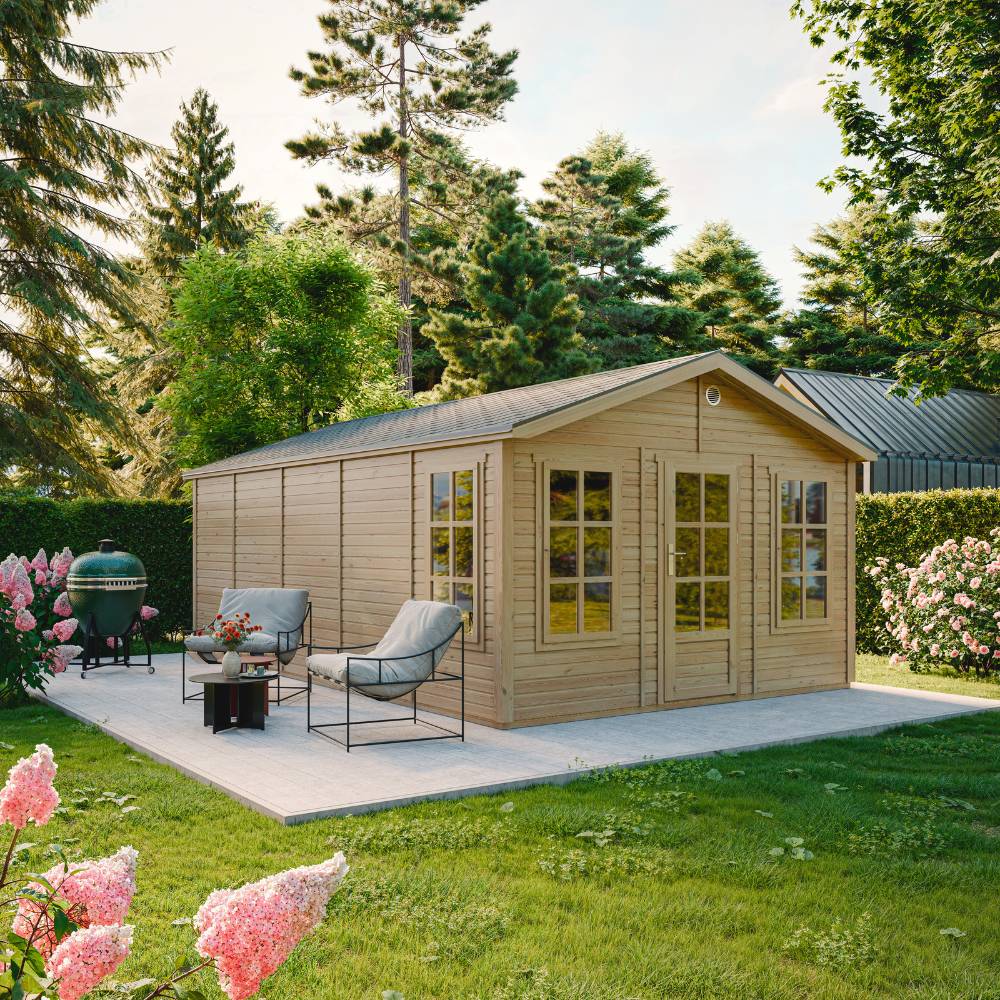 Timbela - Abri de jardin en bois - 21,97 m² - 630x382xH267 cm - sans plancher avec bardeaux bitumineux couleur gris - 17 mm d’épaisseur - Timbela M737 - Image 1