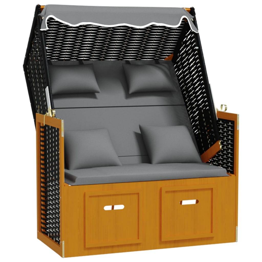 Helloshop26 - Strandkorb avec coussin résine tressée bois solide anthracite - Imagen 1