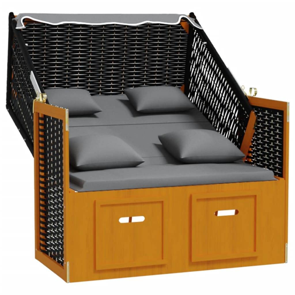 Helloshop26 - Strandkorb avec coussin résine tressée bois solide anthracite - Imagen 2
