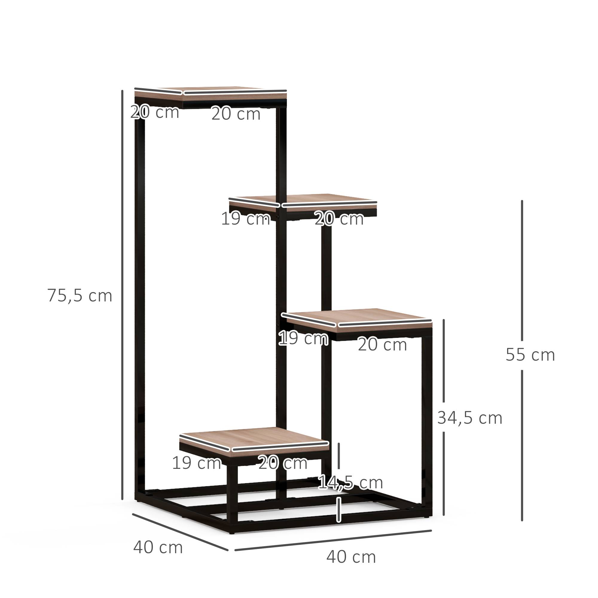 Étagère à plantes 4 niveaux style industriel en métal et bois pour intérieur 40x75,5 cm - ComfortXL Outdoor Living - Image 5
