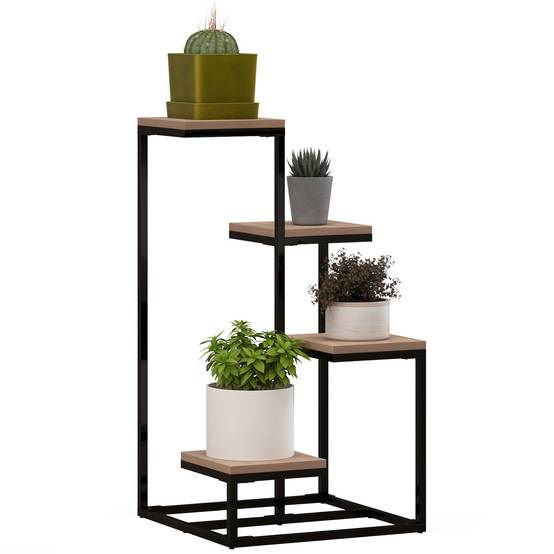 Étagère à plantes 4 niveaux style industriel en métal et bois pour intérieur 40x75,5 cm - ComfortXL Outdoor Living - Image 1
