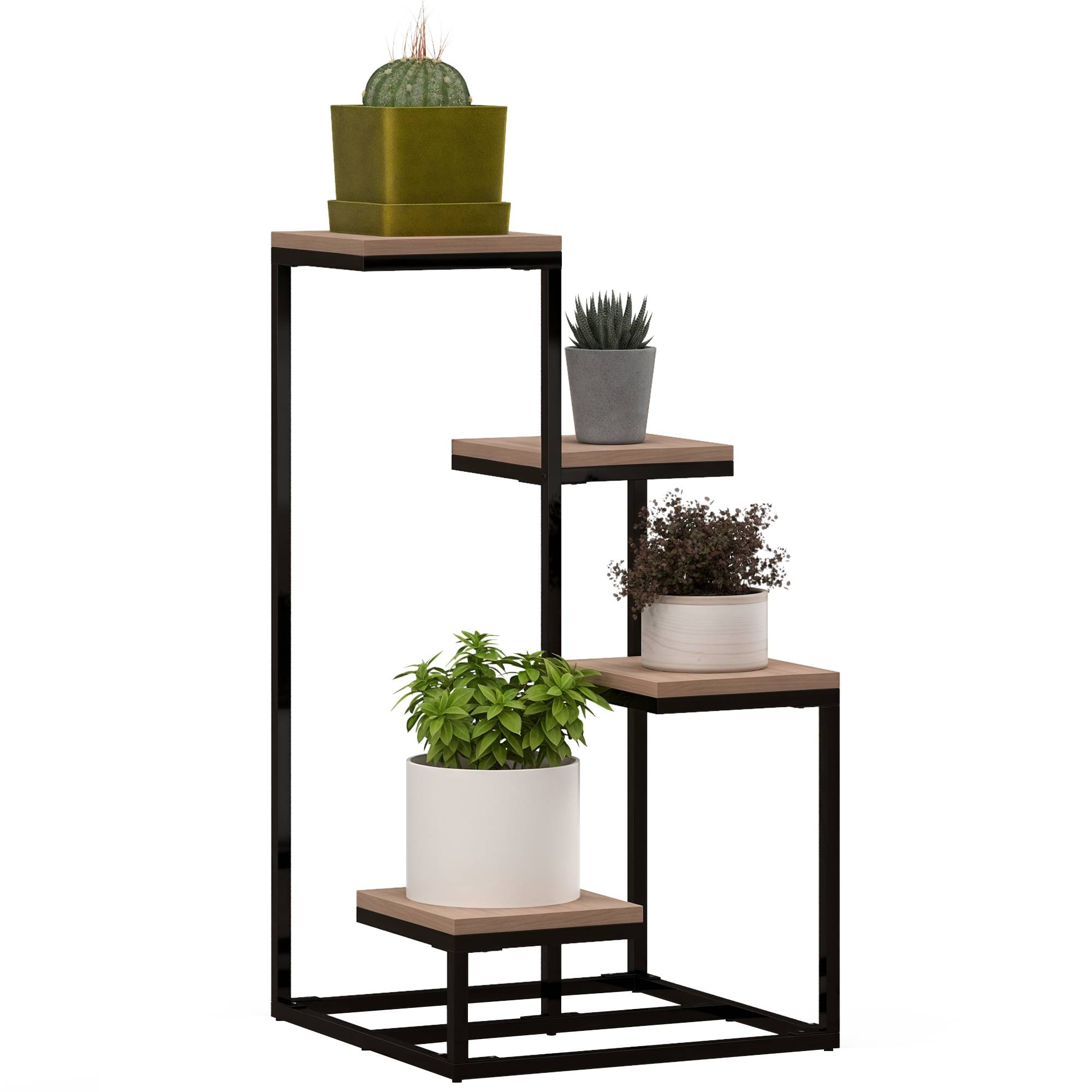 Étagère à plantes 4 niveaux style industriel en métal et bois pour intérieur 40x75,5 cm - ComfortXL Outdoor Living - Image 1