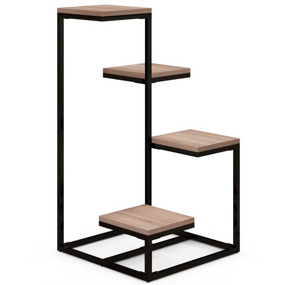 Étagère à plantes 4 niveaux style industriel en métal et bois pour intérieur 40x75,5 cm - ComfortXL Outdoor Living - Image 2