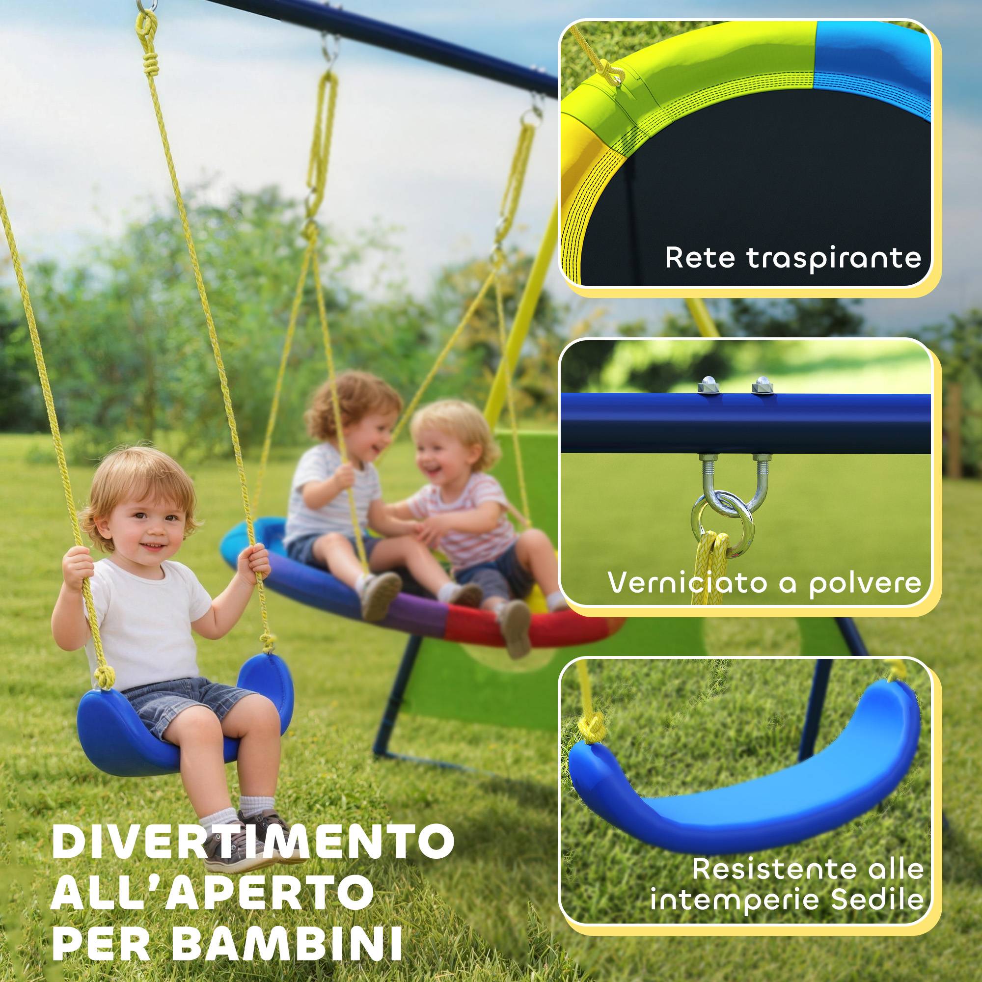 Set balançoire jardin 4-en-1 pour 3-8 ans avec 2 balançoires, panier de basket et but de football, équipement sportif complet - Image 7