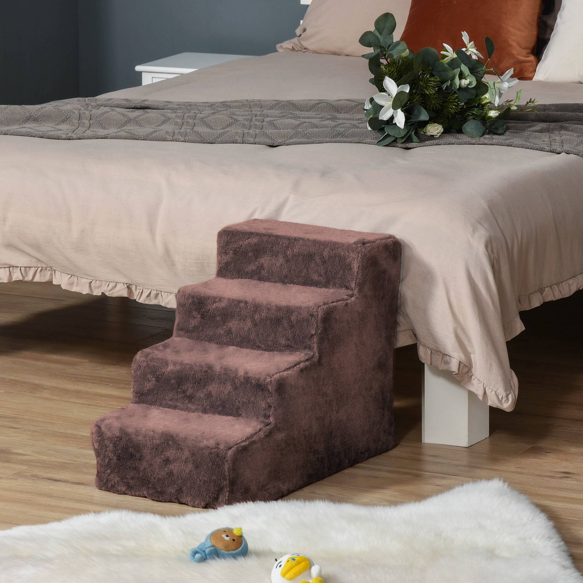 Escalier chien 4 marches, housse amovible, petits chiens, 44 cm, marron - Image 4