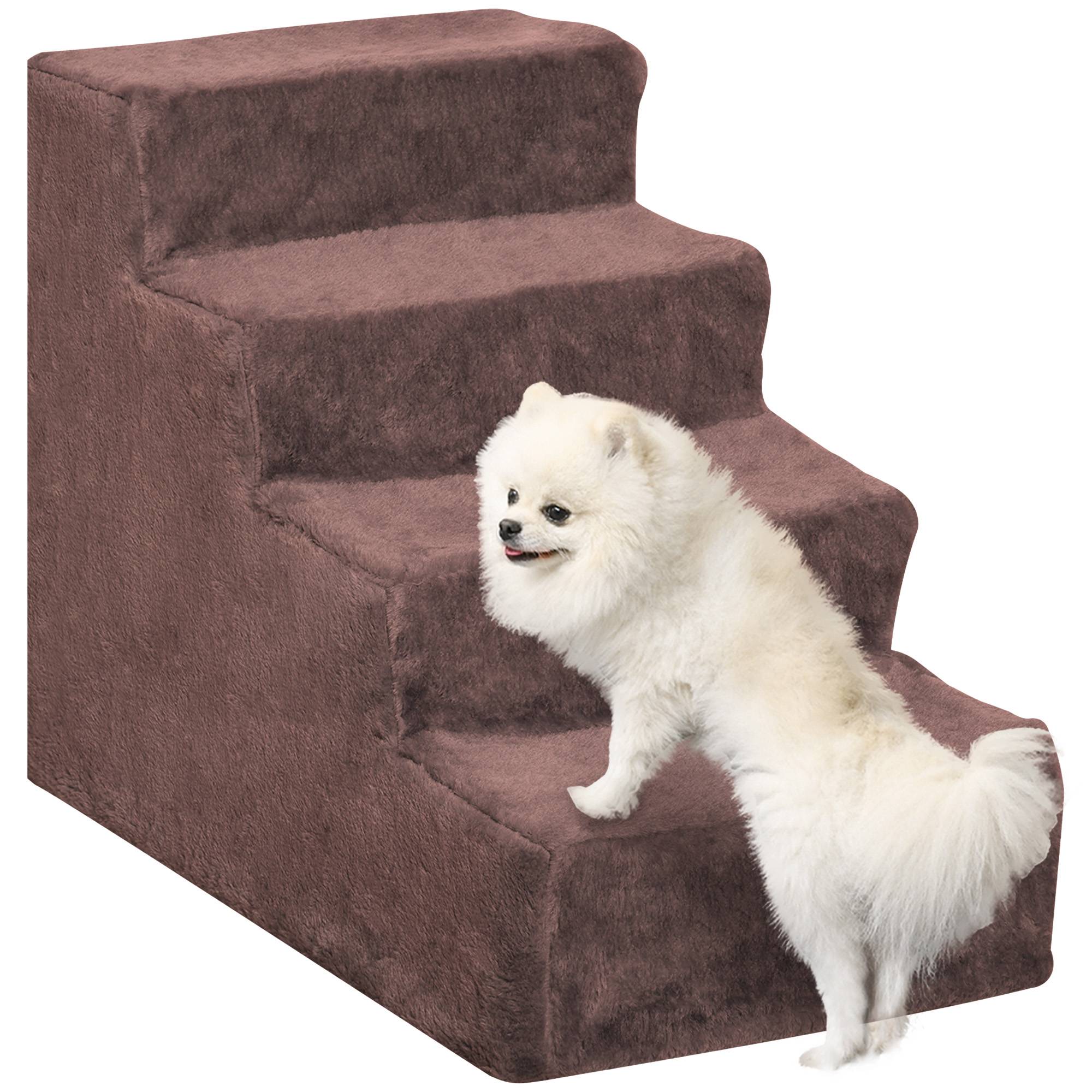 Escalier chien 4 marches, housse amovible, petits chiens, 44 cm, marron - Image 1