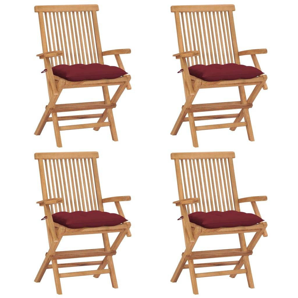 Chaises de jardin bois de teck rouge bordeaux 55 x 60 x 89 cm - PANGIVO - Image 1