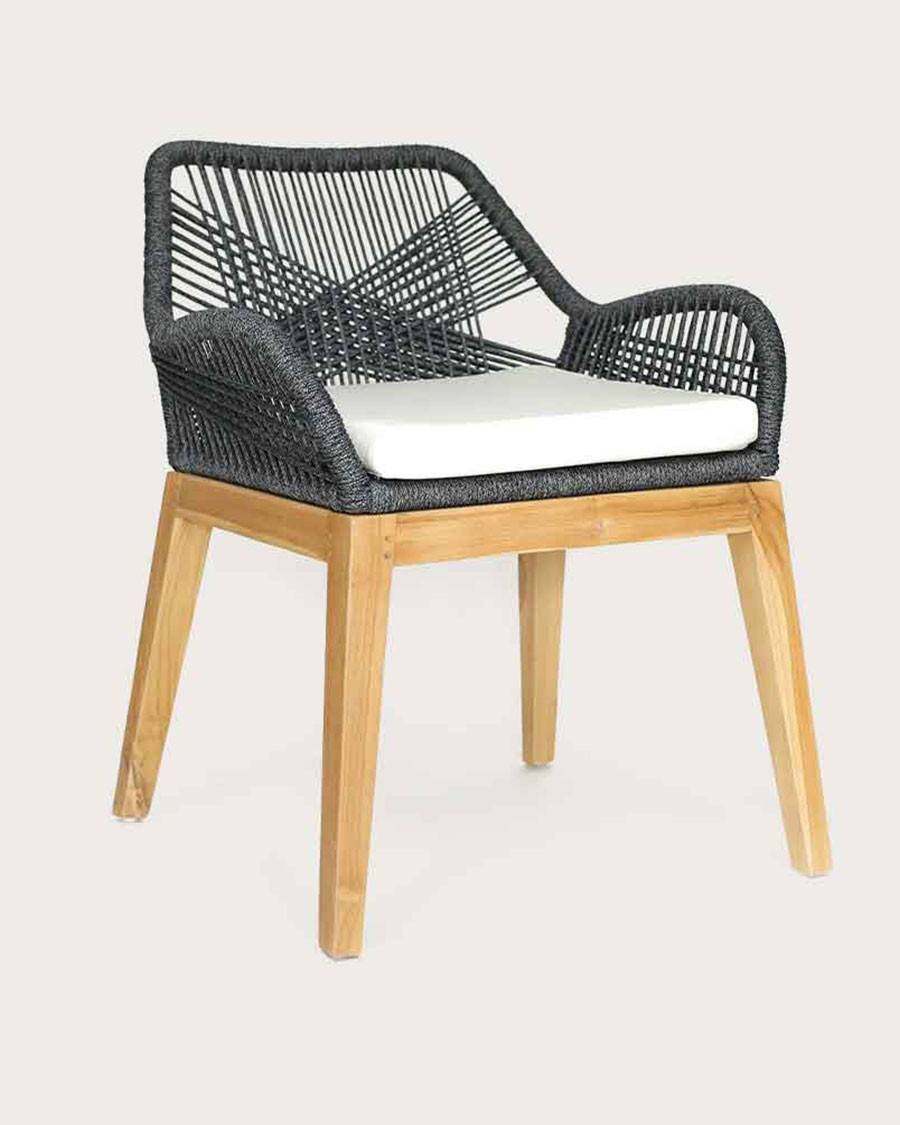 Santorini - Chaise en teck massif et cordage gris - UNIQKA - Imagen 1