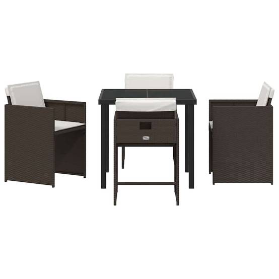 Table et chaises de jardin 4 places en polyrotin avec coussins inclus Marron – ComfortXL Outdoor Living - Image 7
