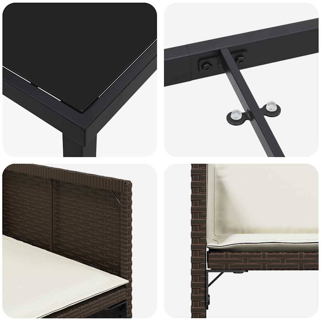 Table et chaises de jardin 4 places en polyrotin avec coussins inclus Marron – ComfortXL Outdoor Living - Image 9