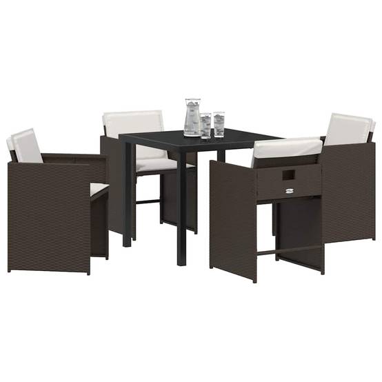 Table et chaises de jardin 4 places en polyrotin avec coussins inclus Marron – ComfortXL Outdoor Living - Image 3