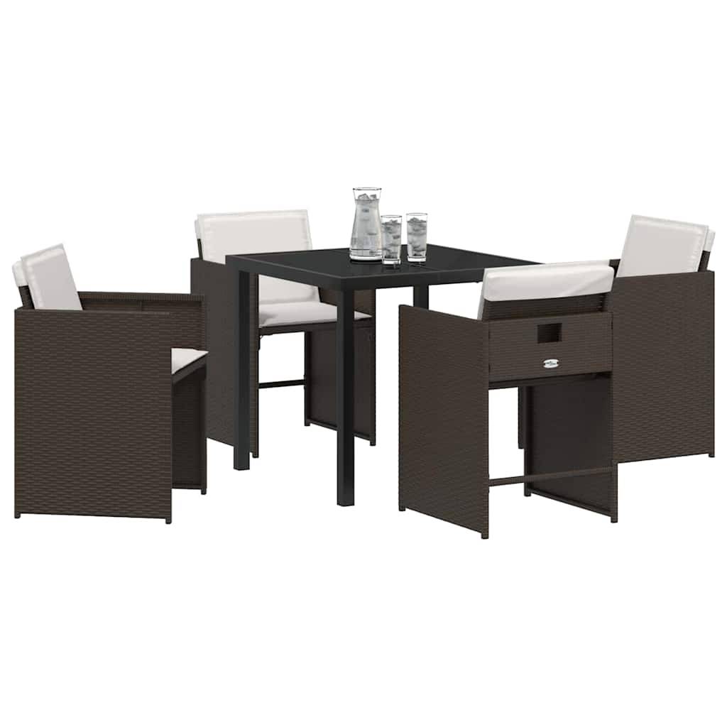 Table et chaises de jardin 4 places en polyrotin avec coussins inclus Marron – ComfortXL Outdoor Living - Image 3