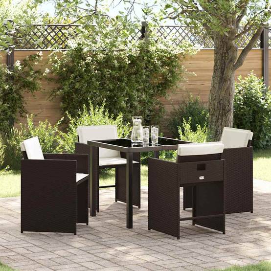 Table et chaises de jardin 4 places en polyrotin avec coussins inclus Marron – ComfortXL Outdoor Living - Image 1