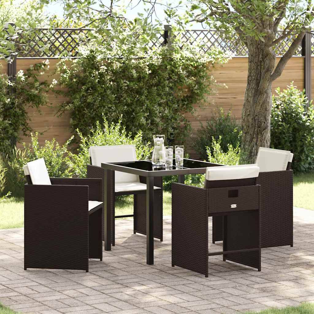 Table et chaises de jardin 4 places en polyrotin avec coussins inclus Marron – ComfortXL Outdoor Living - Image 1