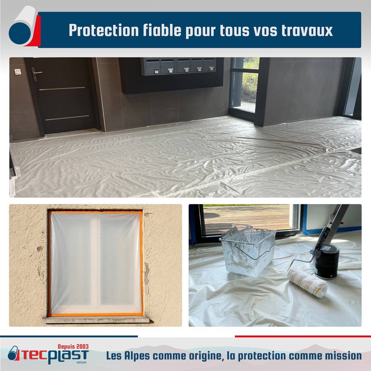 Bâche peinture en ROULEAU 3x25 m 80RPE Translucide - Haute Qualité - Film plastique de protection sol - Made in France TECPLAST - Imagen 2