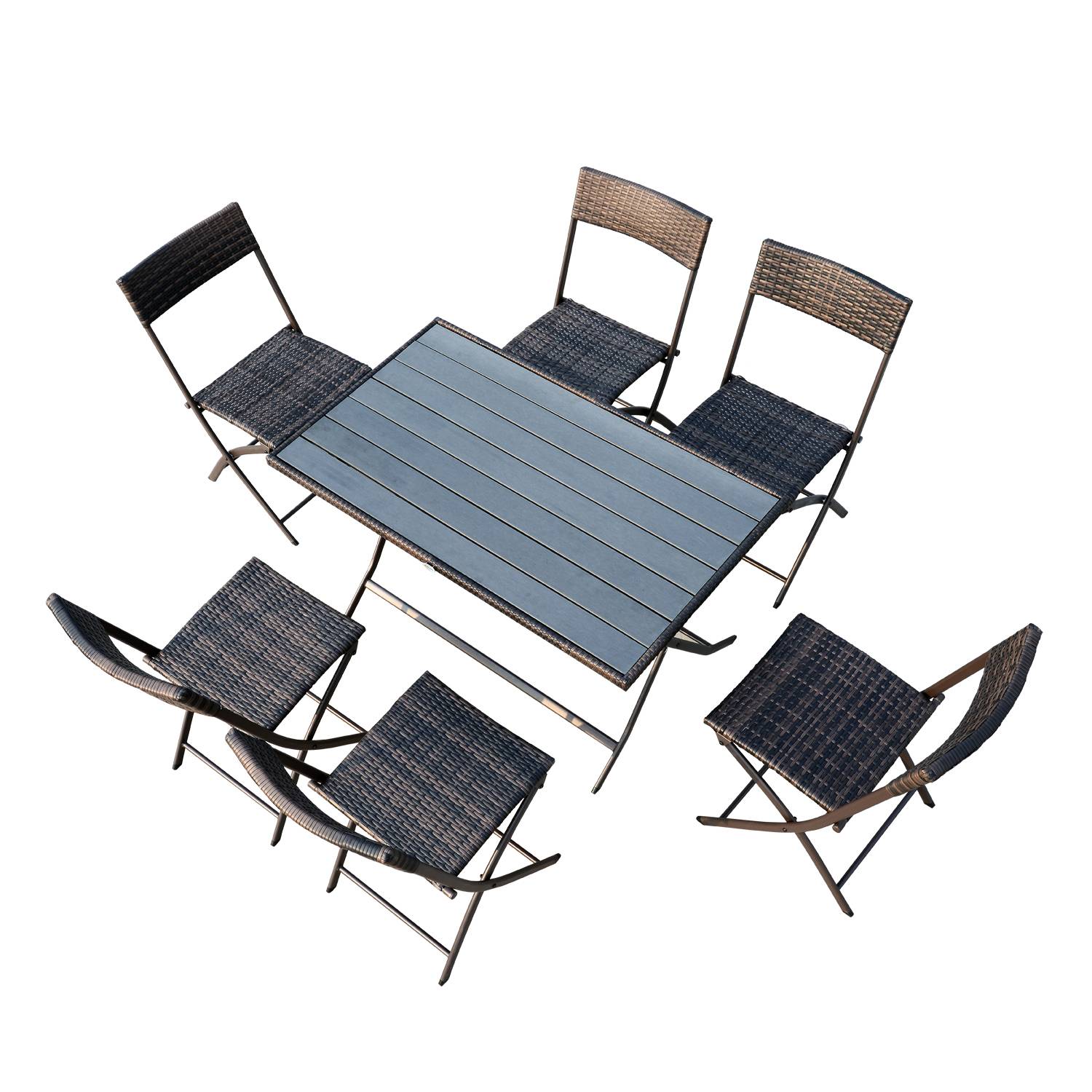 Outsunny - Ensemble salon de jardin 6 personnes grande table rectangulaire pliable + 6 chaises pliantes métal résine tressée PS chocolat - Outsunny - Imagen 4