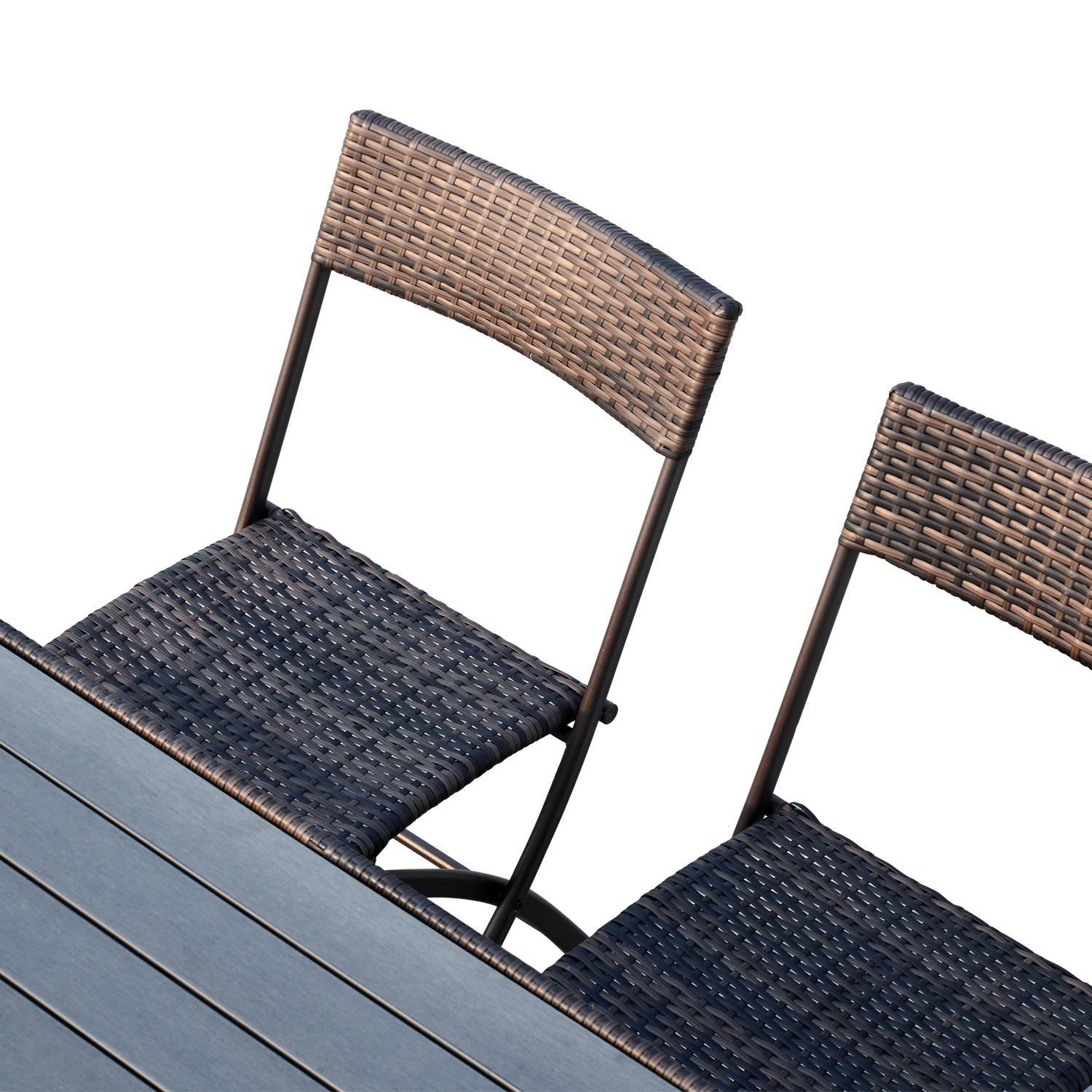 Outsunny - Ensemble salon de jardin 6 personnes grande table rectangulaire pliable + 6 chaises pliantes métal résine tressée PS chocolat - Outsunny - Imagen 5