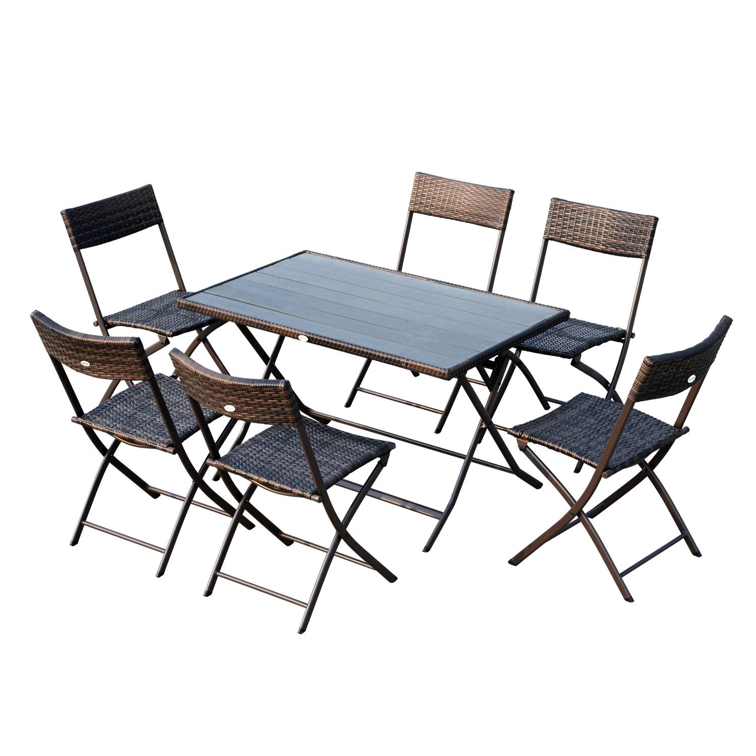 Outsunny - Ensemble salon de jardin 6 personnes grande table rectangulaire pliable + 6 chaises pliantes métal résine tressée PS chocolat - Outsunny - Imagen 1