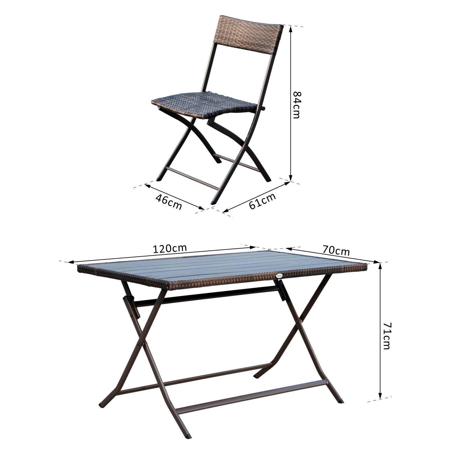 Outsunny - Ensemble salon de jardin 6 personnes grande table rectangulaire pliable + 6 chaises pliantes métal résine tressée PS chocolat - Outsunny - Imagen 3
