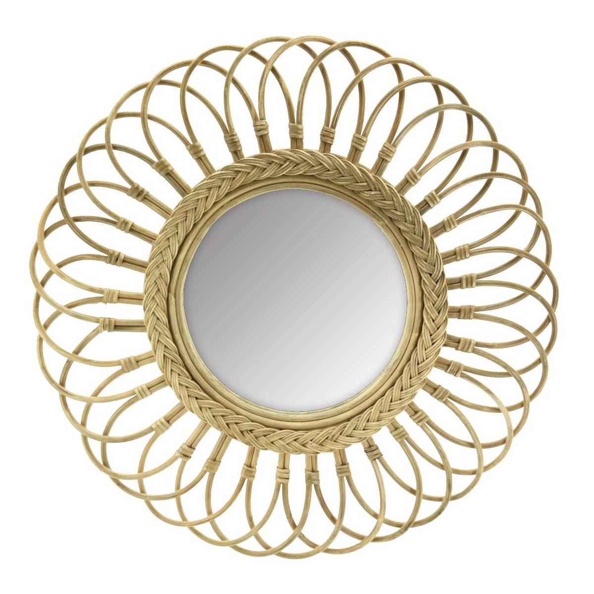 Aubry Gaspard - Miroir marguerite en moelle de rotin 60 cm